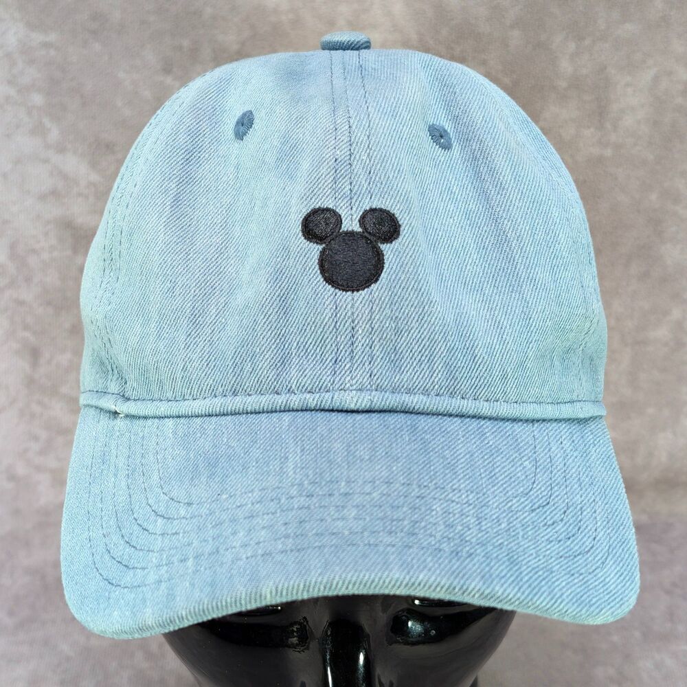Disney Mickey Mouse Denim Baseball Cap Light Wash Embroidered Icon Strapback Hat